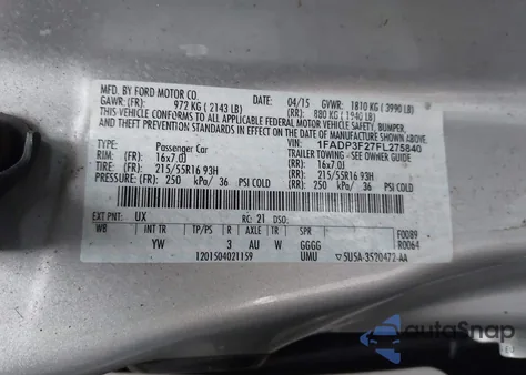 2015 Ford Focus Se из США, поврежденный, VIN 1FADP3F27FL275840